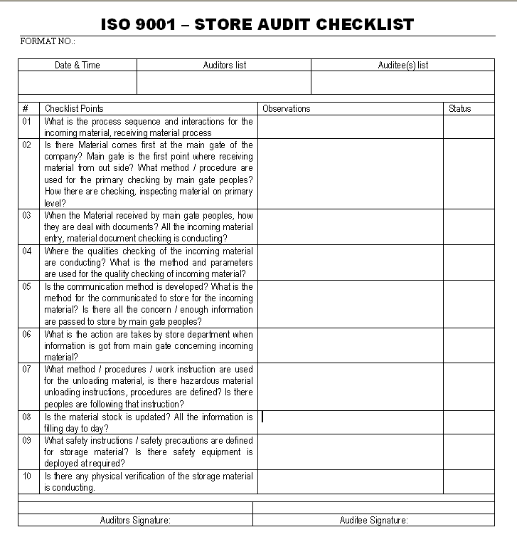 iso 9001 audit checklist